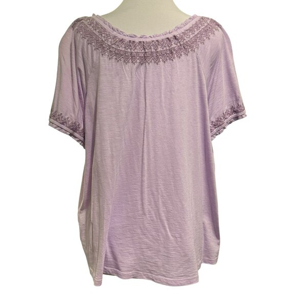 Style & Co Womens Plus 2X Embroidered Puff-Sleeve Lavender Top Peasant Boho - Picture 3 of 8